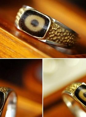 藏式复古天珠戒指男人造天珠百搭冷淡风开口可调节个性食指戒指环