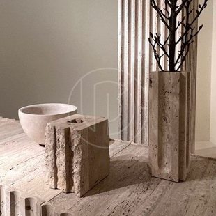 黄洞石花器摆件花瓶插花收纳落地摆件新中式插花家居装饰橱窗陈列