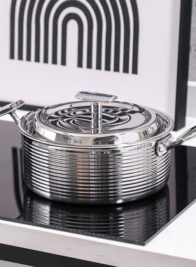 轻奢系样板间厨房组合装饰品摆件汤锅煎锅具不锈钢螺Y纹软装道具