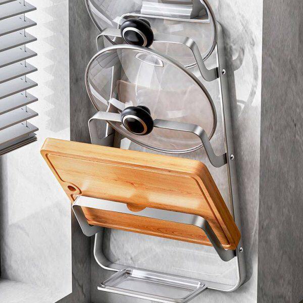 大锅盖放置器厨房304不锈钢免打孔壁挂式放菜板砧板收纳置物架子