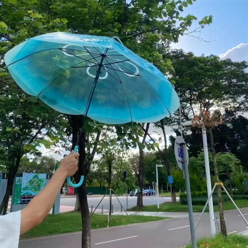水母雨伞透明加大加厚蓝色长柄可折叠晴K雨两用梦幻女生拍照道具