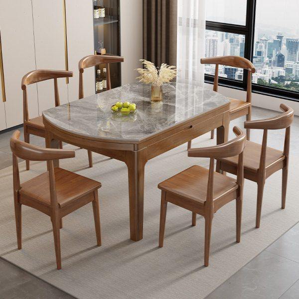岩板饭桌椅组合现代简约小户型家用轻奢北欧实木伸缩方圆两用餐桌,住宅家具,岩板餐桌,淘宝优惠券,粉丝福利购,淘宝优惠卷