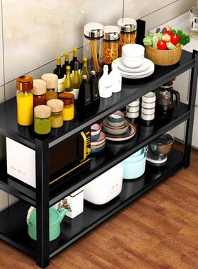 100长120x40cm宽45/50黑色厨房置物架4层落地式微波炉架收纳架子