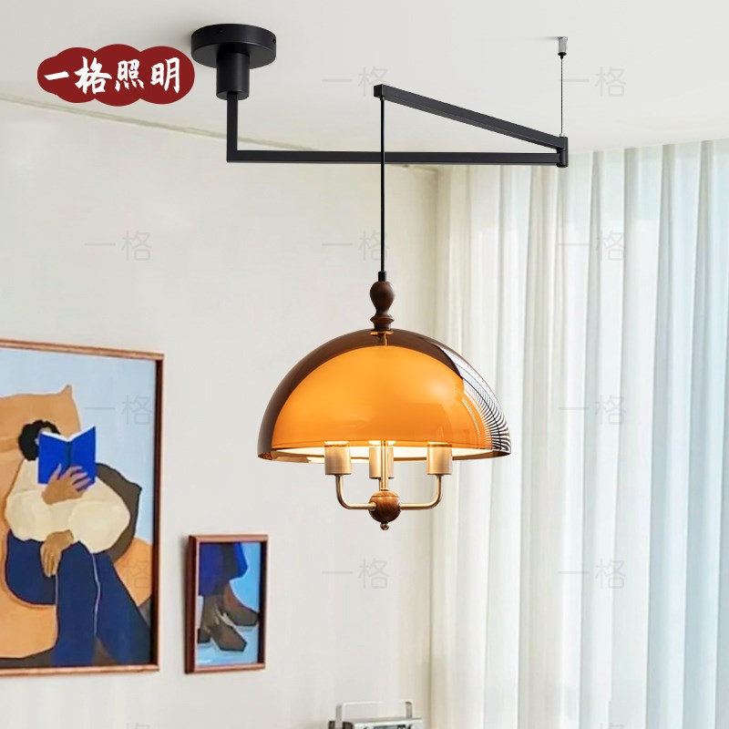 法式中古风摇臂饭厅吊灯2025新款覆古落日氛O围感可移位吊灯餐桌