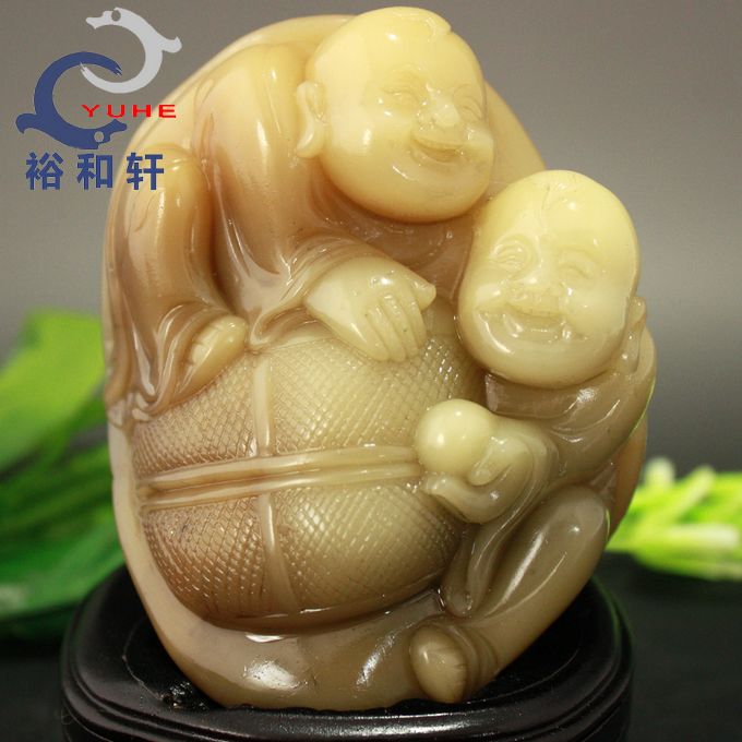 寿山石摆件 国g石珍品 芙蓉冻石 神童童子献宝摆件【裕和轩】A57-