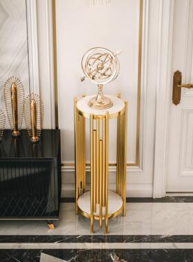 轻奢客厅落地摆件装饰p架电视柜旁边置物架大型北欧沙发大理石花