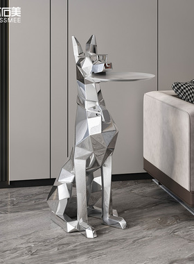 客厅落地大型摆件绅士犬狗轻奢迎宾托盘玄关艺术S高级感家居装饰