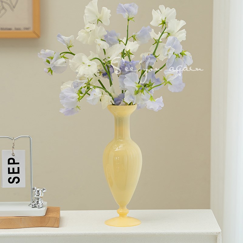 花瓶高级感法式轻奢琉璃玻璃中古水养鲜花K瓶客厅插花餐桌艺术装