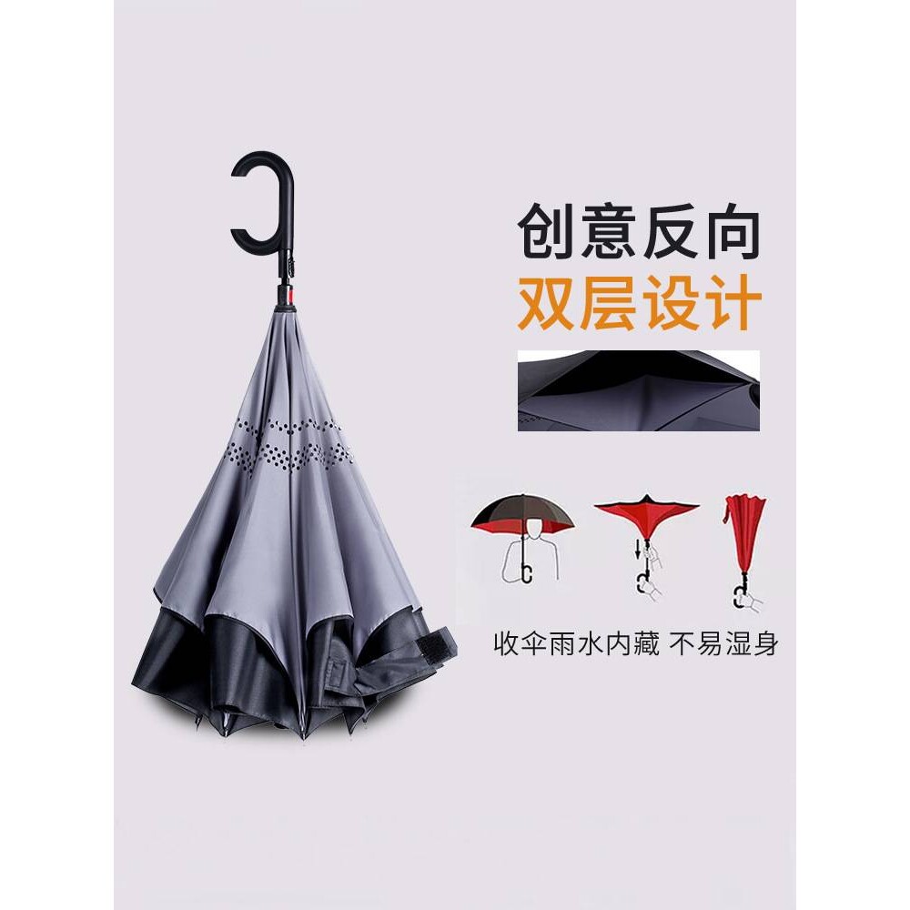 I9EK晴雨两用雨伞反向伞s长柄全自动双层三折叠男女超大汽车用2人