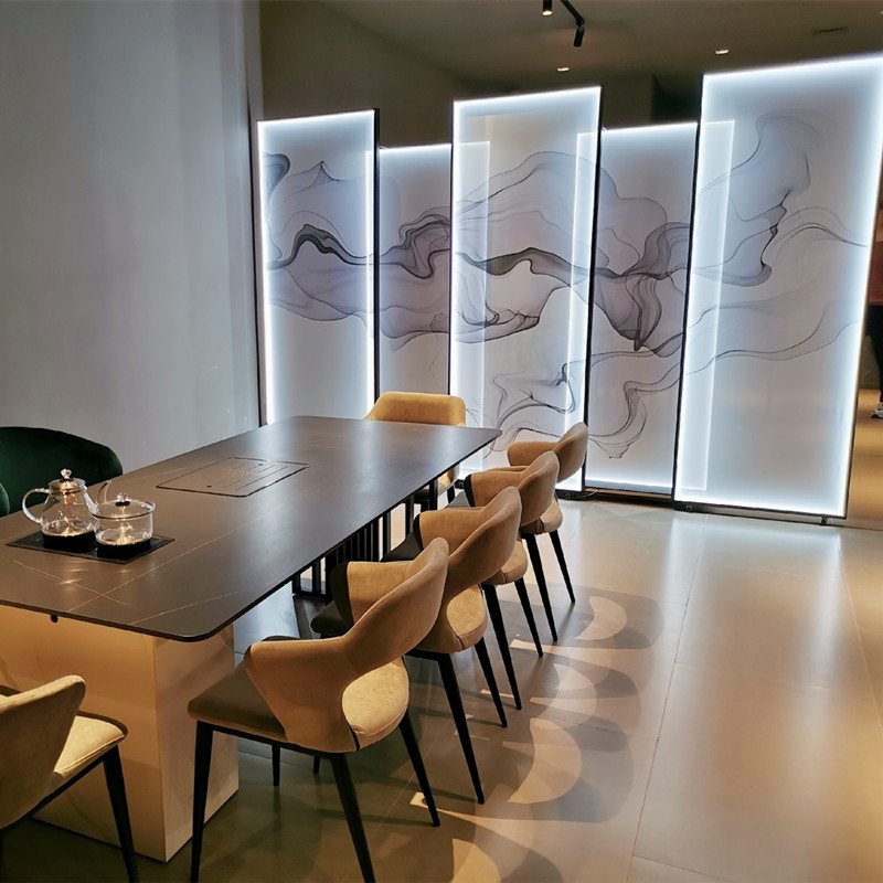 新中式屏风山水落地灯软装工程酒店大堂展厅装饰售楼处茶室隔断灯