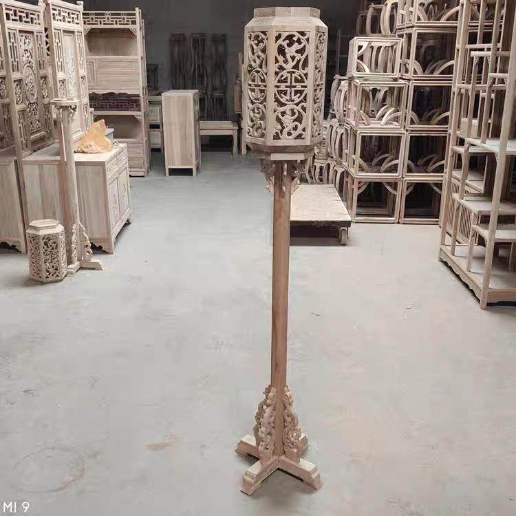 中式落地宫灯老榆木灯笼架白茬胚坯实木中国灯架古典路引立式台灯