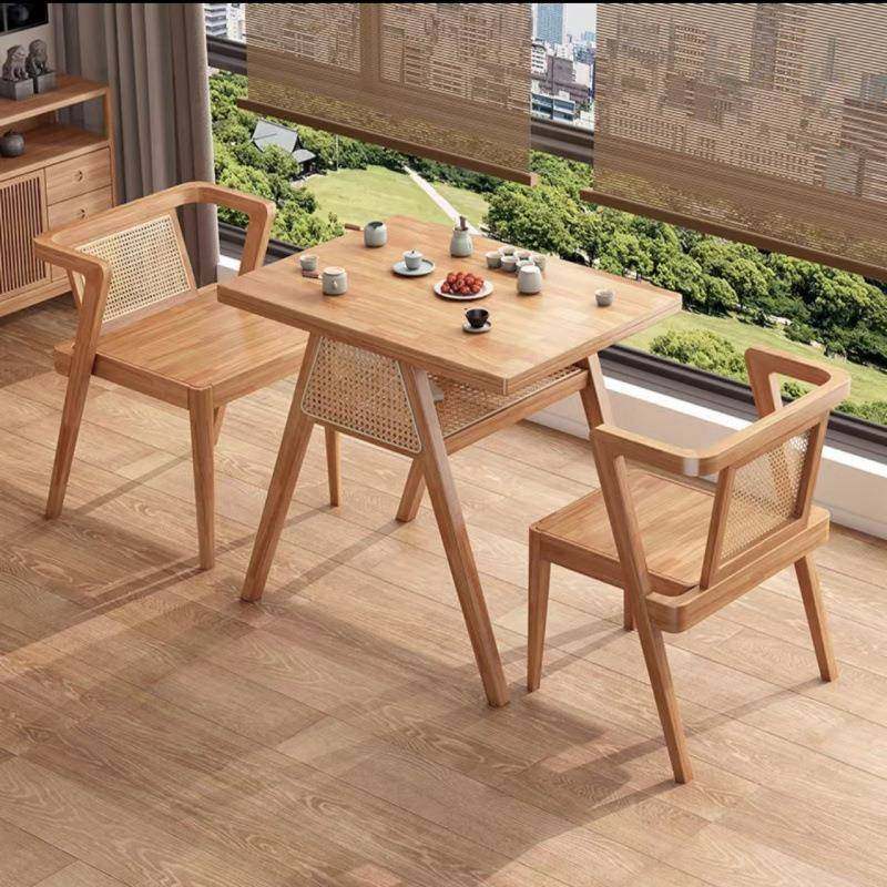 小户型二合一简约休闲组合桌椅客厅实木藤编阳台桌椅三件套