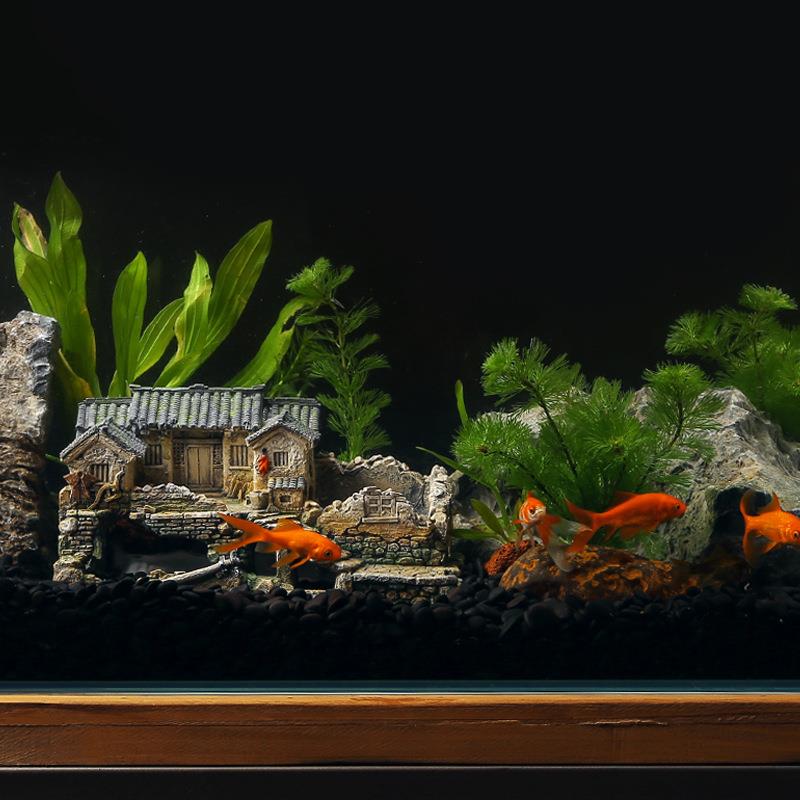 水族箱假山鱼缸造景装饰品鱼虾躲避屋建筑模型老房子微景观小摆件