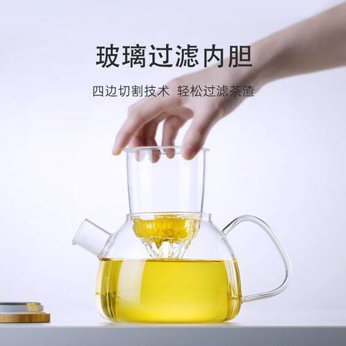 ⊕尚明玻璃茶壶耐高温泡茶烧水壶家用玻璃茶器茶水壶套装加厚花