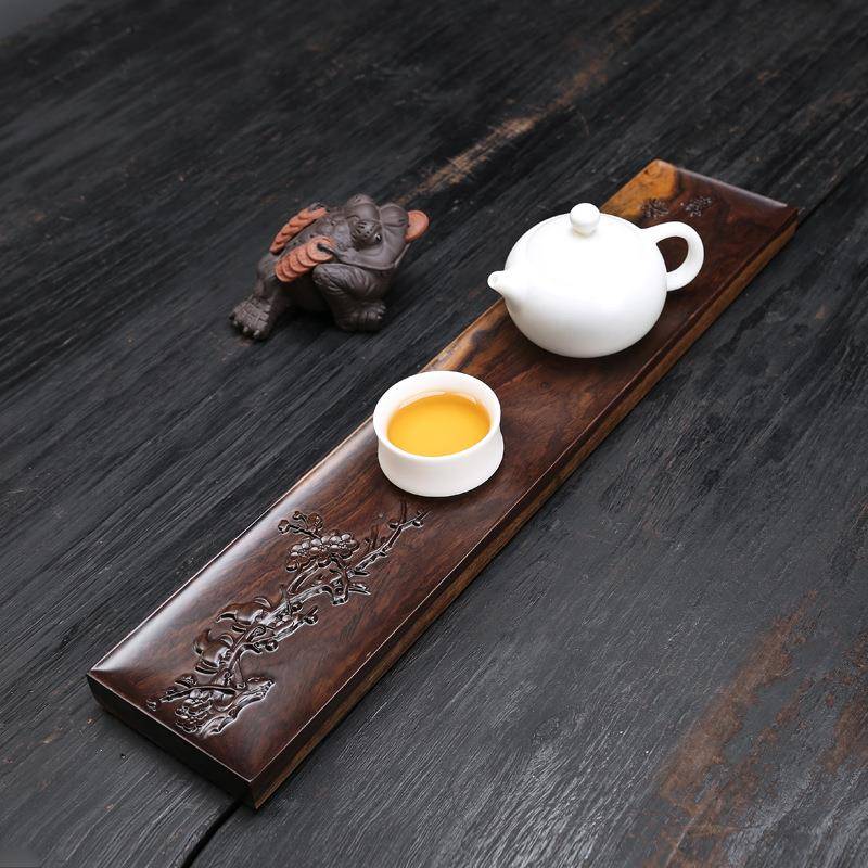 整块实木茶盘浮雕黑檀木原木新中式复古干泡茶台茶托酒店木质托盘图片