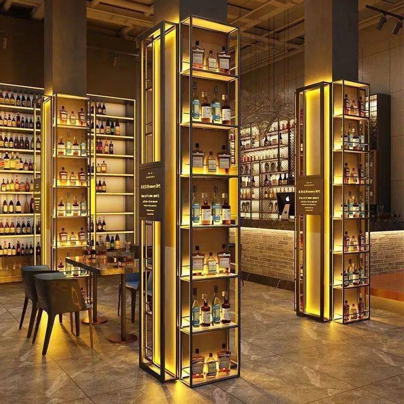 工业风酒吧酒架壁挂吧台铁艺墙上清吧柱子发光装饰架红酒柜展示架