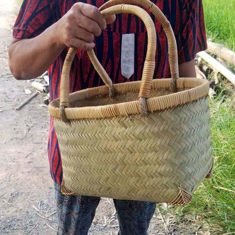 纯手工竹编制品老式手提竹篮子菜篮子购物篮家用收纳筐水透气大新
