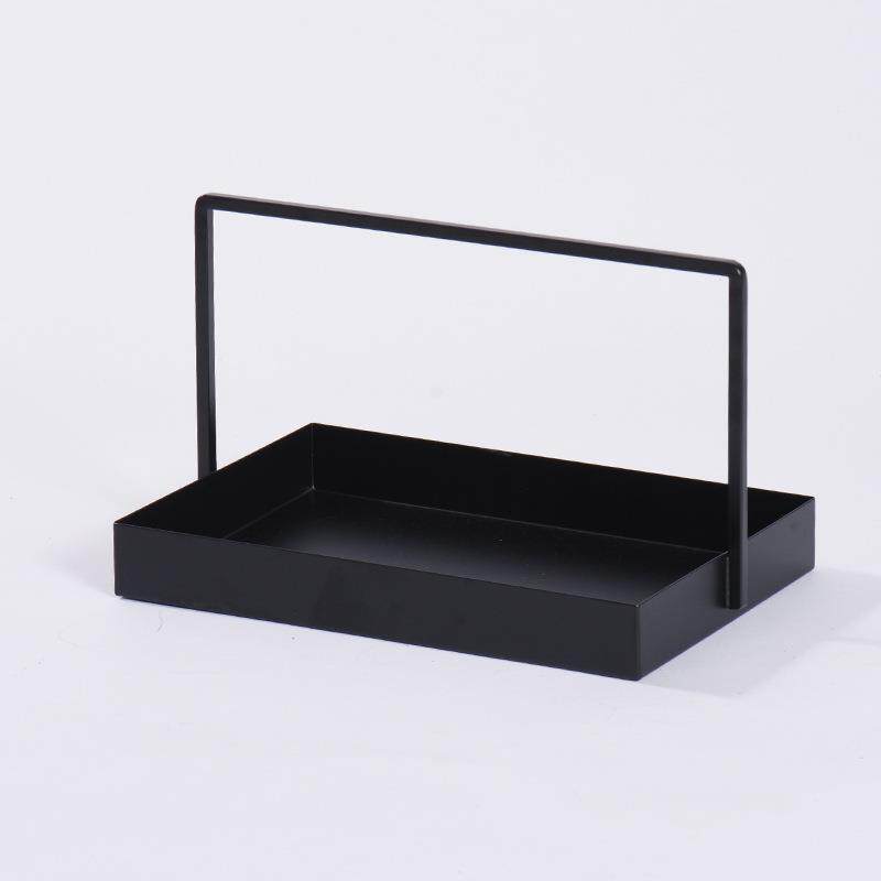 新中式铁艺提篮样板间软装现代托盘酒店创意黑色铁艺茶托饰品摆件