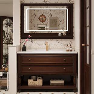 美式橡木浴室柜组合法式卫生间陶瓷一体洗漱台洗手脸盆落地式