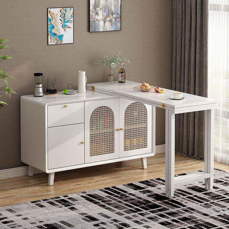 B㴰2实木折叠餐桌餐边柜一体岛台吧台小户型家用靠墙储物柜可伸缩