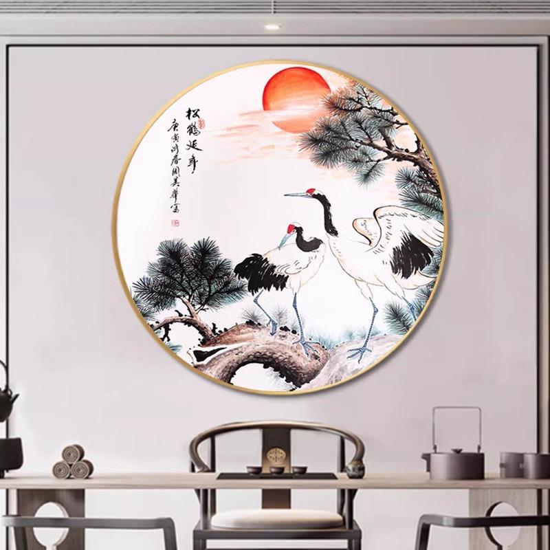 新中式玄关装饰画风景山水画走廊过道壁画客厅圆形餐厅办公室挂画