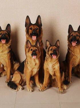 跨境货源创意家居装饰仿真动物德牧摆件狼狗玻璃钢雕塑仿真狗摆件