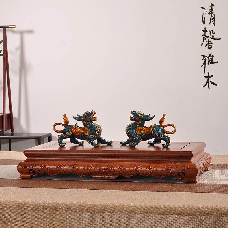雕刻方形工艺品花道铜器如意摆件底座实木花盆景奇石实木托架
