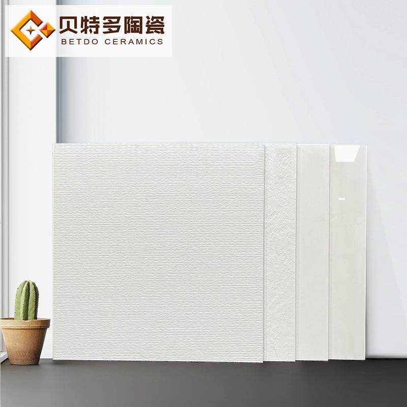 600*600纯白亮光瓷砖格栅面仿古砖奶油白卫生间墙砖米白厕所地