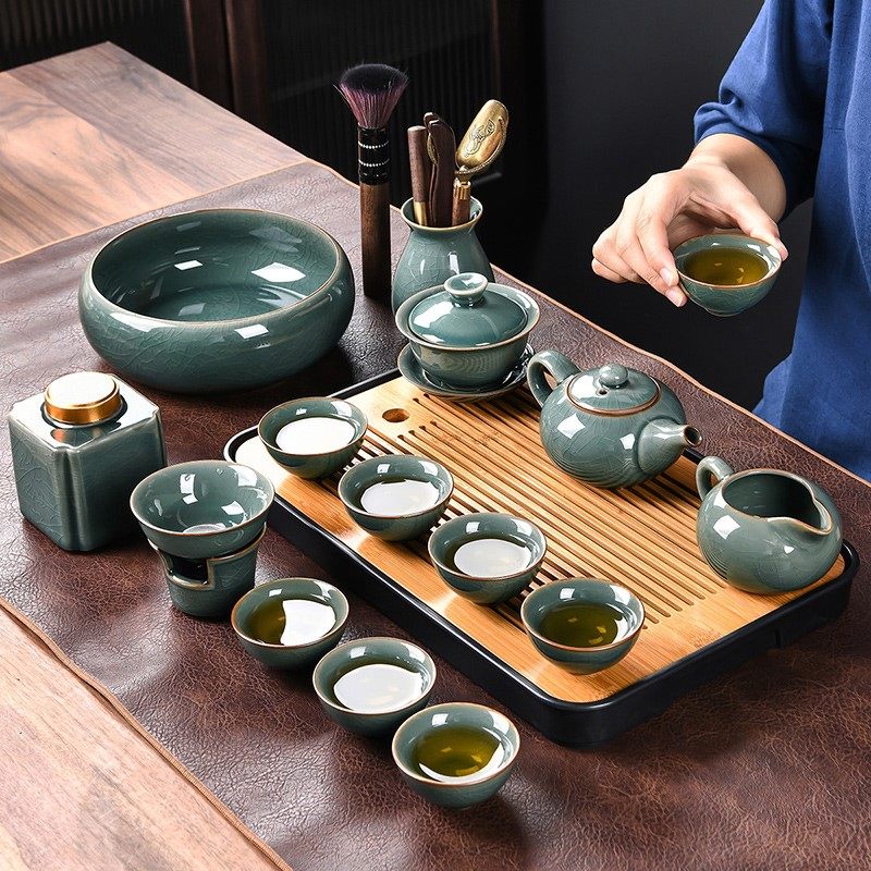 茶阁水榭轻奢哥窑茶具套组家用高档办公室会客厅中式陶瓷功夫茶杯