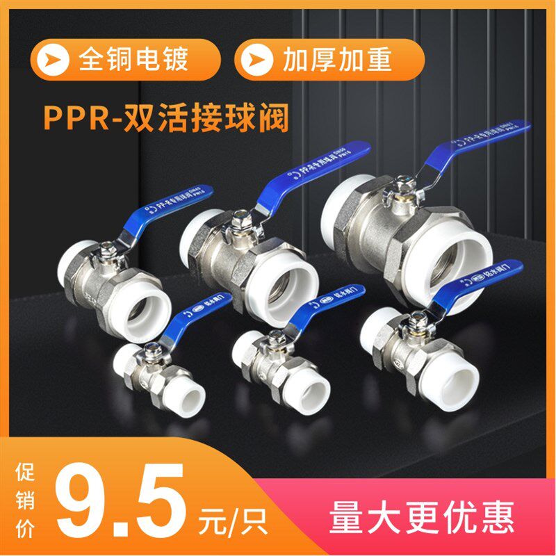 黄铜加厚PPR双活接球阀PE4分水管管件配件6分开关接头热熔1寸阀门