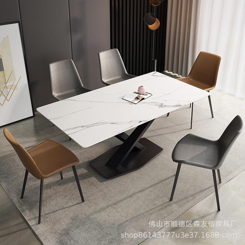 意式极简岩板餐桌椅组合简约现代小户型长方形餐桌家用大理石饭桌