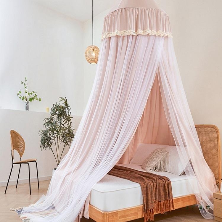 风圆顶双层遮光布帘蚊帐公主家圆形吊尘挂式尖顶F5M76997防床幔用