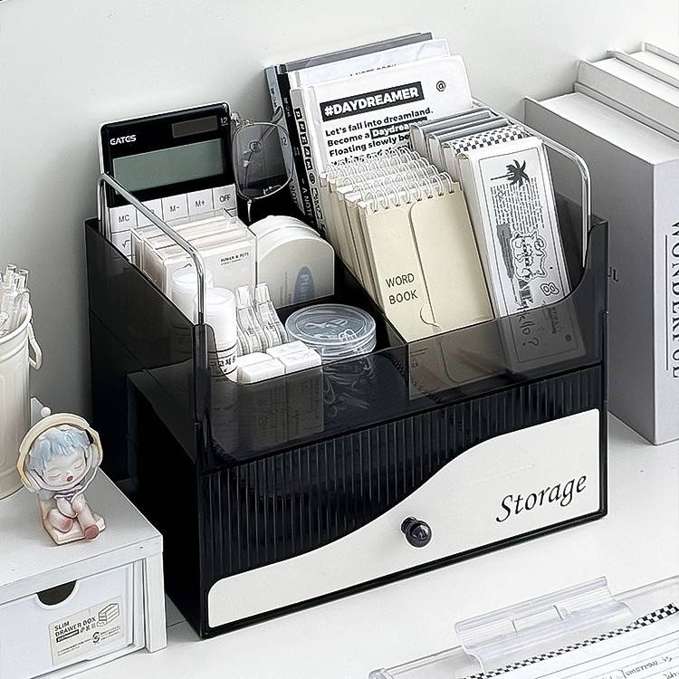 桌面收纳盒抽屉式学生书桌文具整理盒大容量亚克力桌上杂物置物架