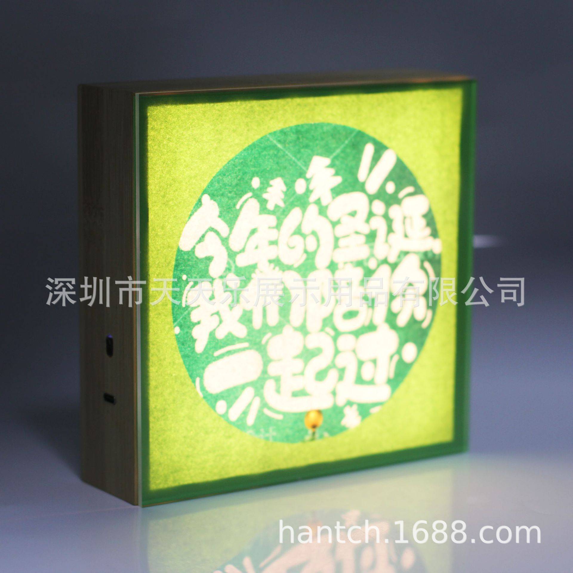 手扫开关小夜灯木质感应灯箱UV彩印画面小夜灯无边框实木灯箱充电