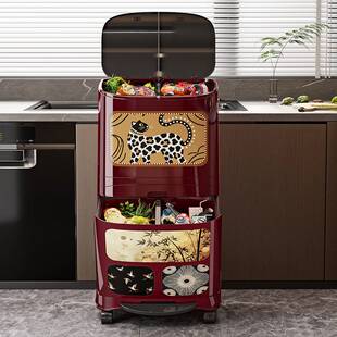 家用创意可爱卡通厨房大号大容量带盖可移动双层干湿分离垃圾桶