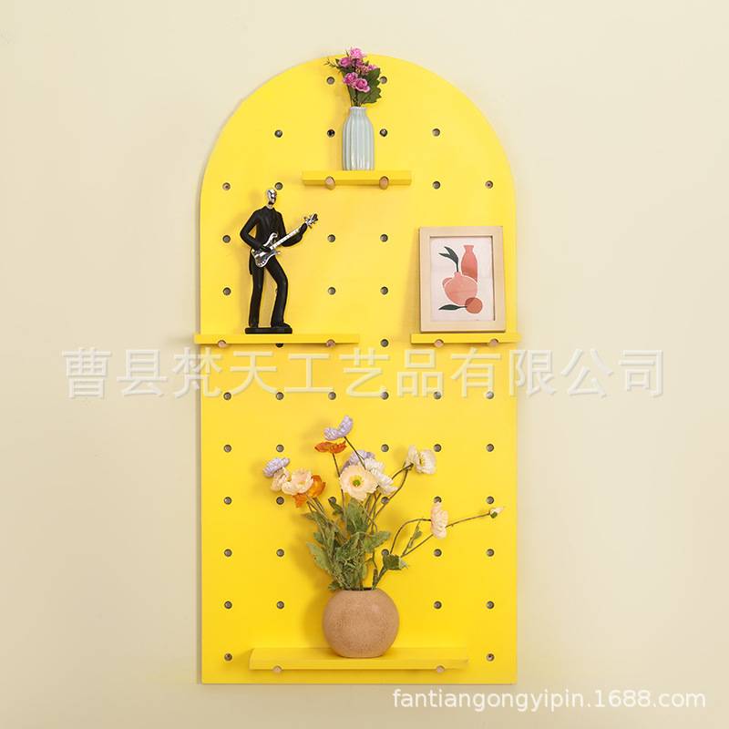 祖母绿木质客厅卧室厨房壁挂搁板收纳整理展示架实木洞洞板置物架