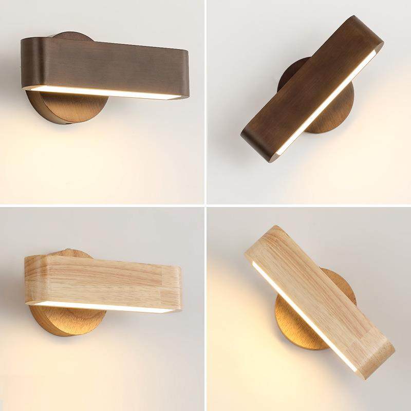 新中式木质卧室床头壁灯简约创意楼梯可旋转灯饰走廊过道实木壁灯