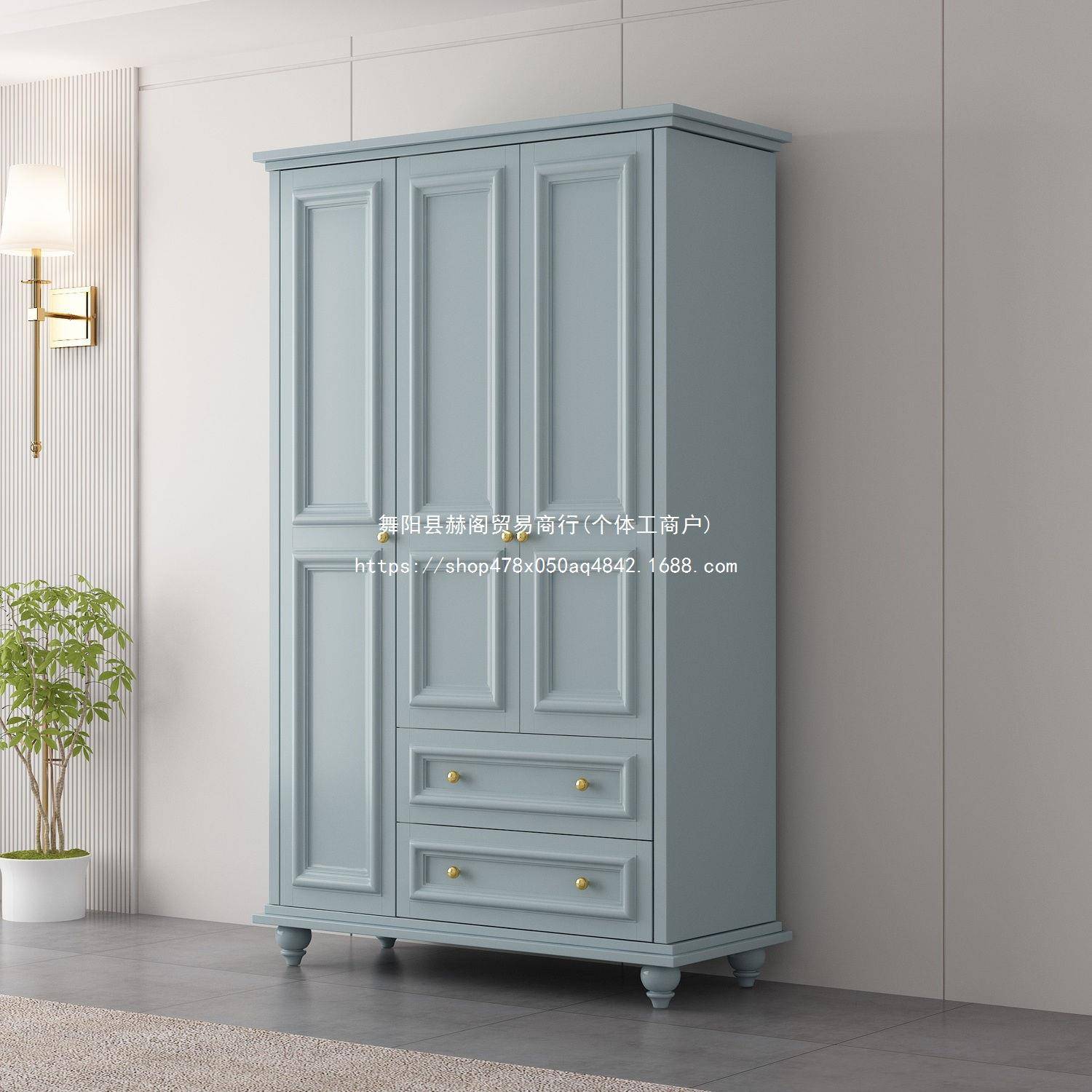 美式乡村大衣柜纯色简约实木衣橱带顶柜家用卧室带抽屉小柜子