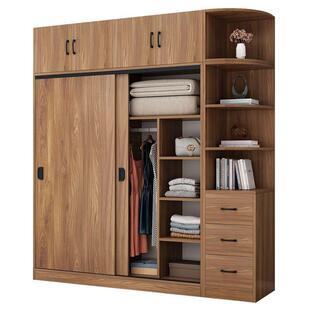 衣柜家用卧室简约现代实木质柜子出租房屋用简易推拉门儿童大衣橱