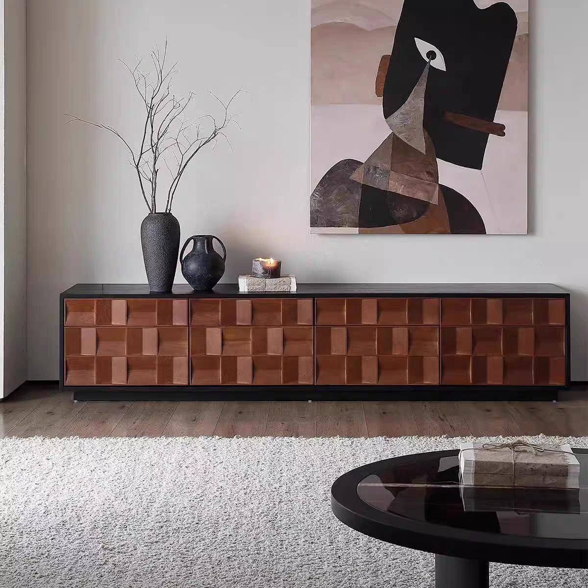 中古风实木电视柜2025新款法式听音柜复古落地柜客厅家用储物柜子