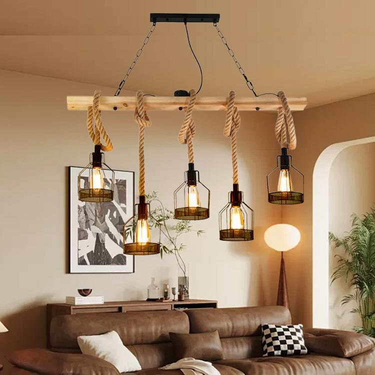 美式复古工业风酒吧餐厅网咖吊灯个性吧台橱窗店铺创意麻绳长吊灯