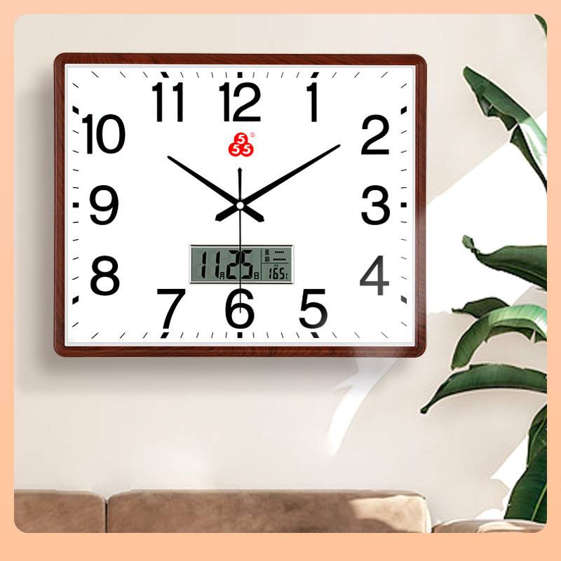 ?上海三五牌石英钟钟表挂钟客厅现代简约大气方形静音家用挂墙