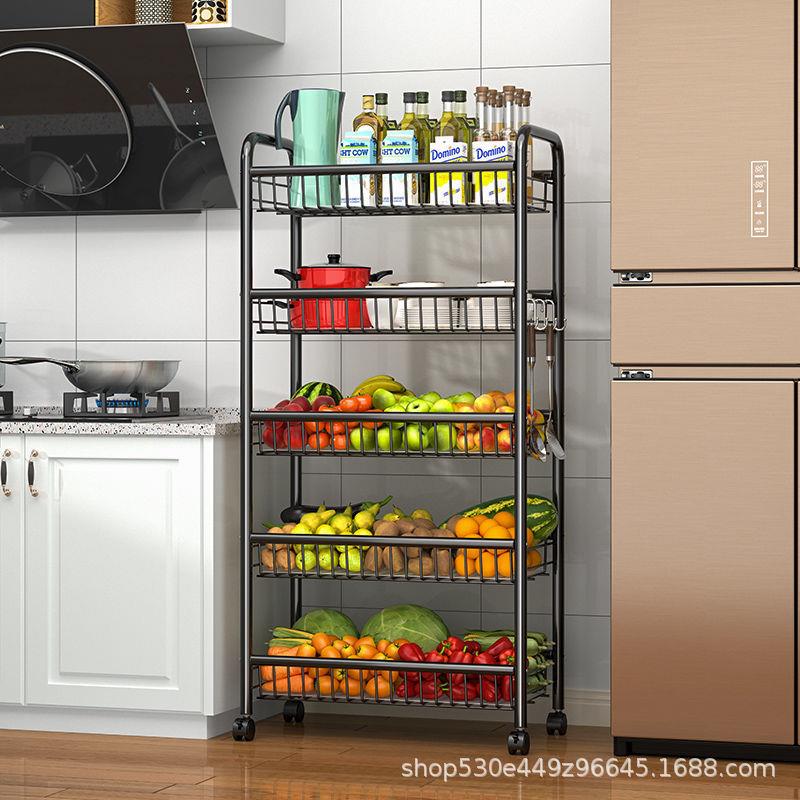 厨房小推车置物架落地多层蔬菜水果收纳篮子家用带轮可移动耐用