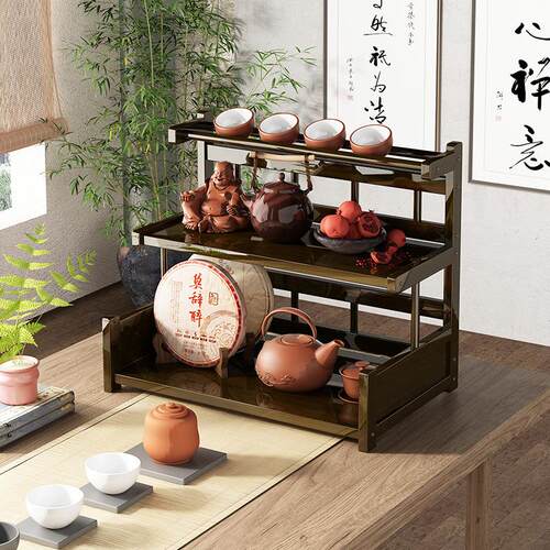 桌面博古架茶杯架小型桌上茶具置物架紫砂壶摆放架中式茶壶收纳架