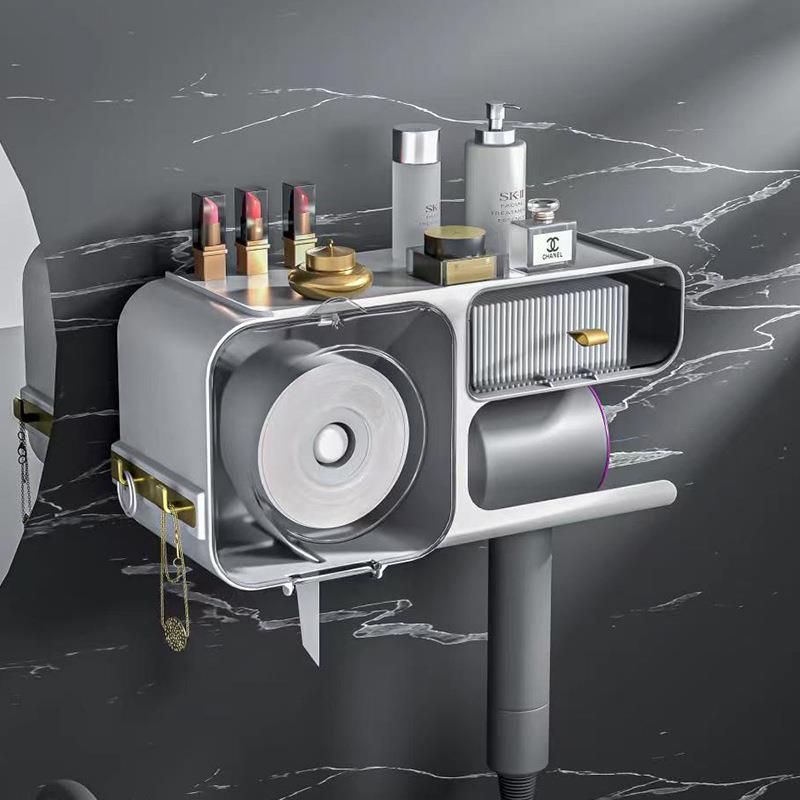 洗脸巾收纳盒壁挂式一次性洁面巾收纳架卫生间面巾纸吹风机置物架