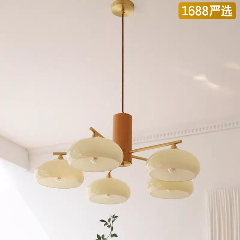 中古原木风复古玻璃吊灯法式奶油日式餐厅房间简约灯具