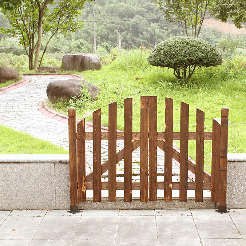 复古户外防腐木栅栏门 碳化实木网格围栏花园小门庭院装饰双开门