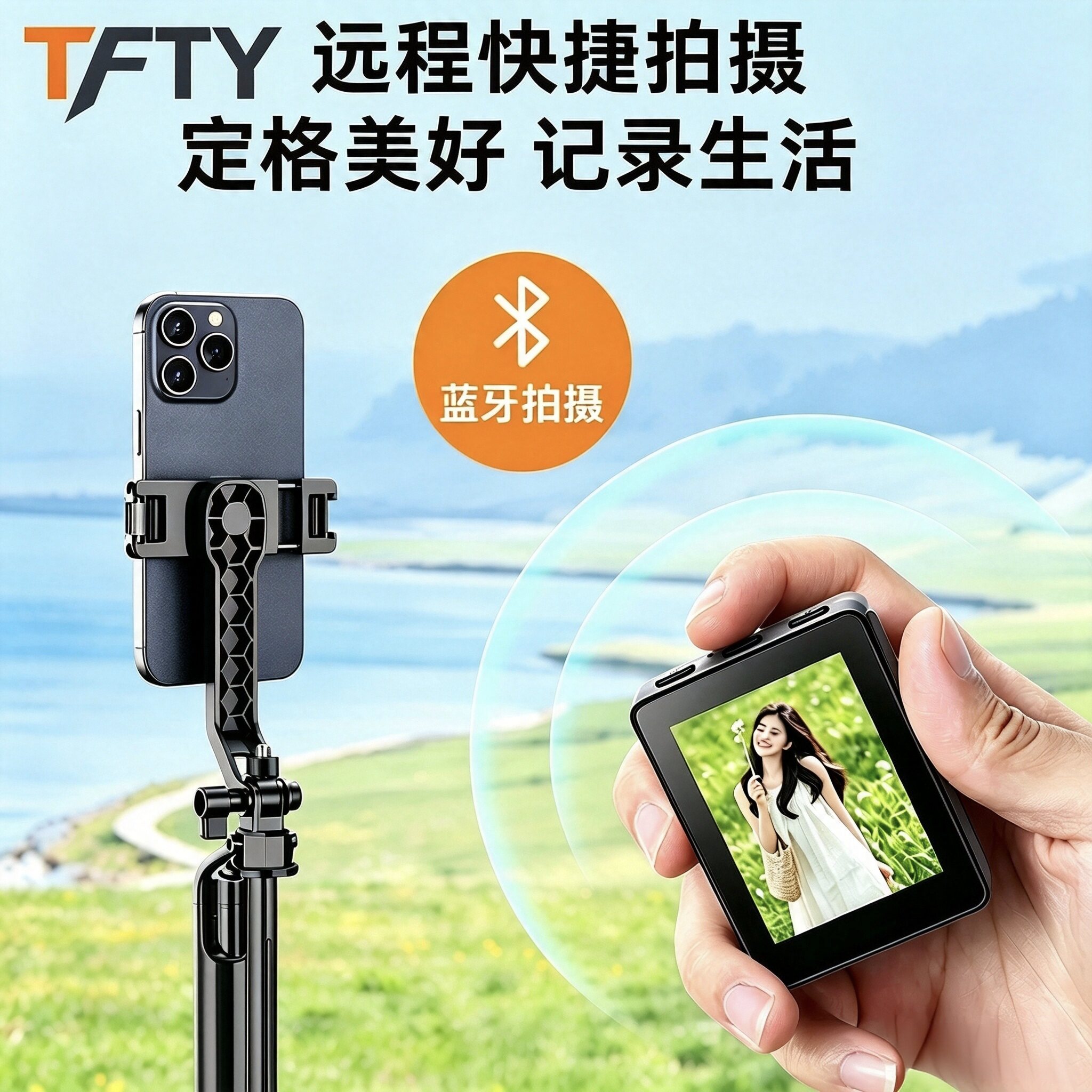 TFTY 网红直播拍摄神器手机投屏控制远程拍照蓝牙遥控器手机后置自拍显示屏