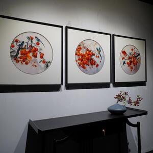 饰新风中式格柿子图事事如意纯手工苏绣刺绣联客5768厅装三画成品