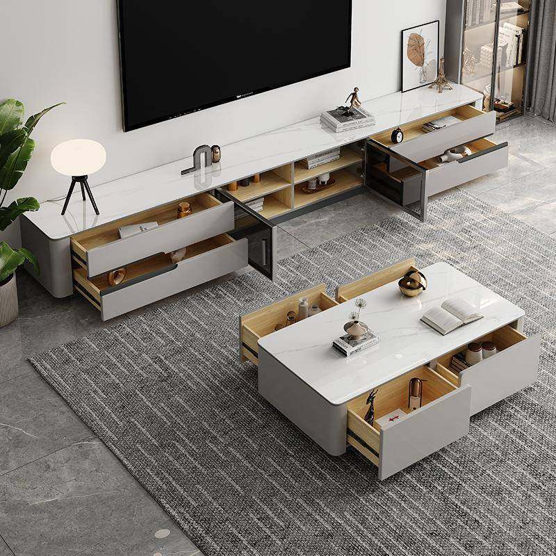 全实木岩板电落合视柜茶几组小户家用地电538视型柜落地柜储物柜